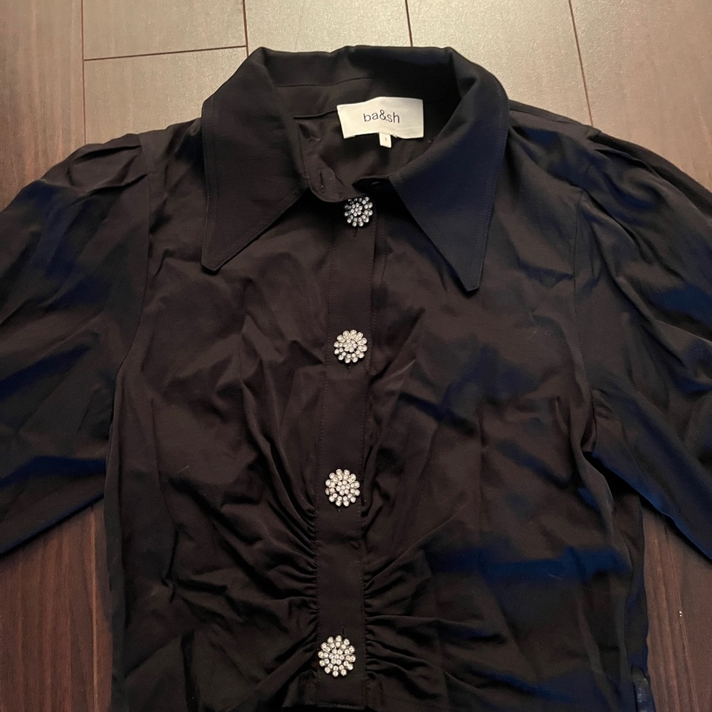 ba&sh Black Blouse with Embellished Buttons